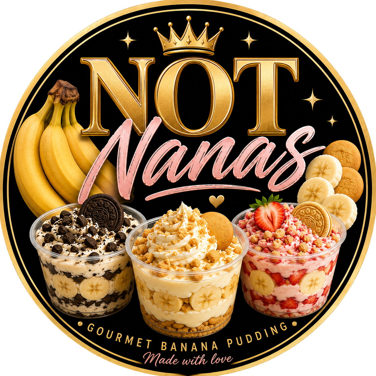 Not Nanas circular gold and pink logo